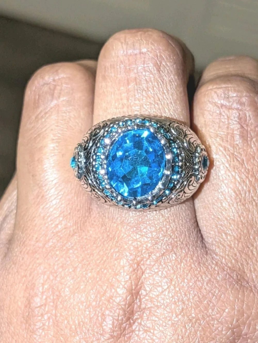 Men's Turkish Vintage Style Ring Silver Plated 5 Ct Lab-Created Sapphire Sz 10